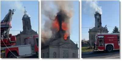 Acum! Incendiu devastator la o biserică din Argeș. Preotul preluat de SMURD