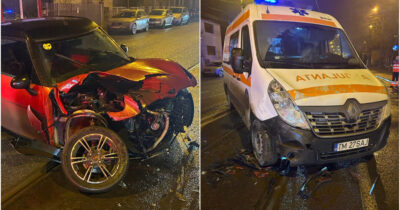 Accident grav în Timișoara: Ambulanță aflată în misiune, lovită de un șofer de 16 ani