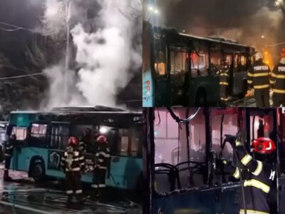 Panică în București! Un autobuz STB a ars complet în mijlocul traficului!