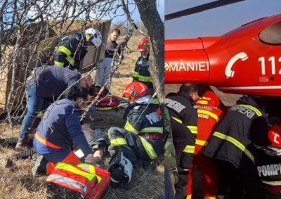Accident înfiorător! Doi bărbați au fost striviți de remorca unui tractor care s-a răsturnat peste ei! A intervenit elicopterul SMURD