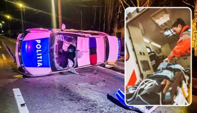 Accident grav! Doi polițiști, răniți după ce autospeciala s-a răsturnat