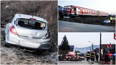 Accident feroviar grav în Bistrița-Năsăud! Un șofer rănit după ce trenul i-a spulberat mașina