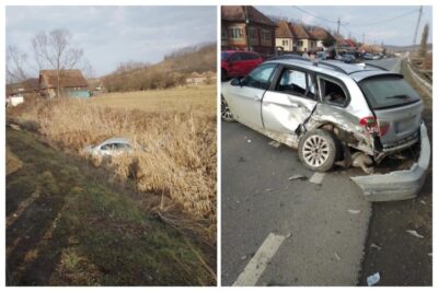Accident grav în Sânpaul: doi bărbați răniti în urma unei coliziuni între trei mașini
