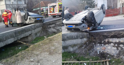 Accident rutier pe DN7! O femeie rănită în urma răsturnării unui autoturism