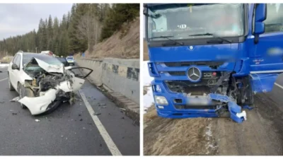 Accident grav pe drumul Vatra Dornei – Bistrița: un șofer italian a pierdut controlul volanului