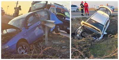 Accident rutier pe DN 65! Două autoturisme implicate și două persoane transportate la spital