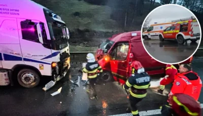 Accident grav pe DN 17: microbuz și camion implicate, două persoane rănite și transportate de urgență la spital