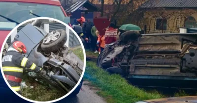 Accident grav în Vlădești! O fetiță de 10 ani și un adult, răniți după răsturnarea unei mașini