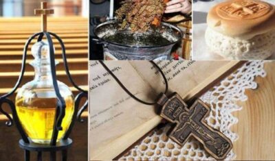 Cum te ajută crucea de la gât, anafura, agheazma şi uleiul sfinţit la biserică!