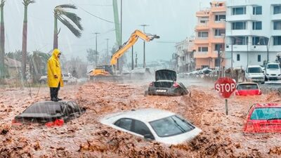 Furtună devastatoare în Marea Egee: insulele grecești se confruntă cu inundații masive