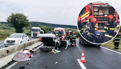 Acum! Accident grav pe A1! Mașină răsturnată!