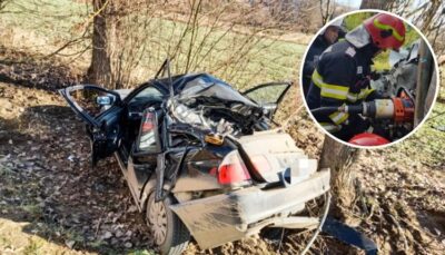 Accident grav în Fofeldea. BMW distrus în urma impactului cu un copac, trei victime în stare critică