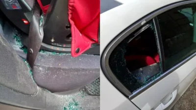 Familie cu copil mic, în pericol de moarte pe Valea Oltului, după ce bolovanii căzuţi de pe versanţi le-au distrus maşina