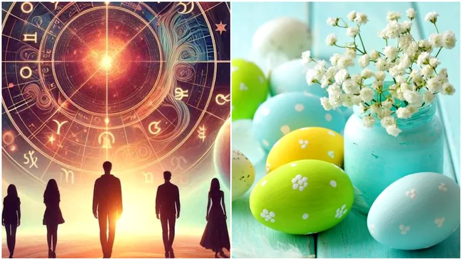 zodiile oua colorate si o vaza cu flori