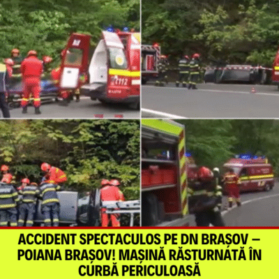 Accident spectaculos pe DN! Mașină răsturnată într-o curbă periculoasă