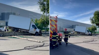 Accident grav în Ilfov! Camion proiectat în afara drumului după coliziune spectaculoasă!