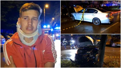 La un pas de tragedie! Patru persoane grav rănite după ce un BMW s-a izbit de un copac încercând să evite o pisică!