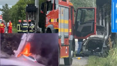 Teribil accident pe DN1! Șofer de 50 de ani găsit carbonizat după ce a pierdut controlul volanului din cauza vitezei!
