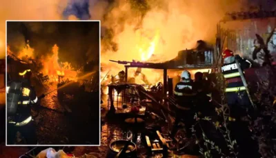 Incendiu puternic în comuna Mălureni! Locuință și anexe gospodărești cuprinse de flăcări, două persoane asistate de SMURD!