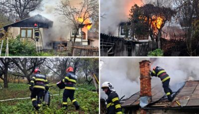 Incendiu puternic în gospodărie la Voinești, Argeș – pompierii au intervenit rapid