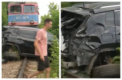 Șoferul care a scăpat ca prin minune după ce mașina i-a fost spulberată de tren în Buzău! Detalii șocante din spital!