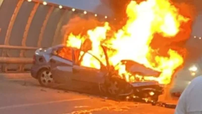 Accident grav cu incendiu pe podul de la Cora din Constanța: șofer beat rănit