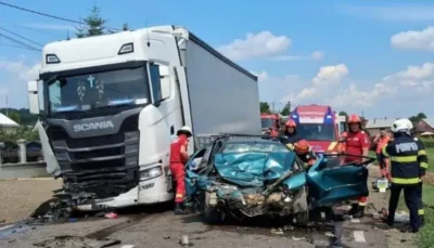 Accident cumplit în Suceava! Șofer mort după ce mașina i-a fost strivită de un TIR!