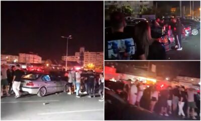 ȘOCANT! Tânăra care făcea drifuri în parcare a provocat o bătaie generală și a lovit mai multe mașini ca-ntr-un joc de domino!