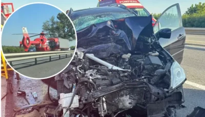 ȘOC PE A1! IMPACT TERIBIL între două mașini, două victime GRAV rănite – Elicopterul SMURD a intervenit de URGENȚĂ!