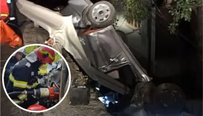 Scene de groază în Bistrița-Năsăud: Un adolescent beat de 16 ani s-a răsturnat cu mașina – În autoturism, polițiștii au găsit și o armă ilegală!