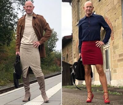 Un inginer trecut de 60 de ani iese pe stradă în TOCURI și fuste!