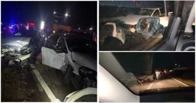A intrat în depășire și a declanșat iadul pe șosea! Patru mașini făcute praf într-un carambol de coșmar