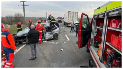 Imagini APOCALIPTICE pe un drum național! Un TIR a făcut o mașină praf. Ce s-a întâmplat cu șoferul te va lăsa fără cuvinte