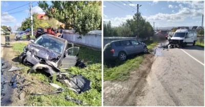 Carnagiu pe șosea! O dubă a spulberat o mașină cu 5 oameni! Viețile lor atârnă de un fir de ață
