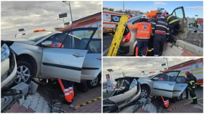O mașină a zburat de pe șosea și a aterizat într-un sens giratoriu! Ce au găsit salvatorii când au ajuns la fața locului este șocant