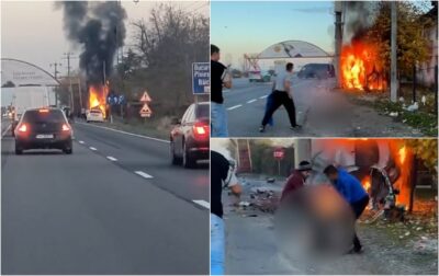 L-au scos din flăcări, dar nu au mai putut face nimic pentru el. Sfârșit tragic pentru un șofer