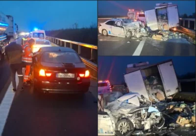 ACCIDENT CUMPLIT pe AUTOSTRADĂ! Trei mașini făcute PRAF, scene de COȘMAR la fața locului! Victime luate de URGENȚĂ la spital!