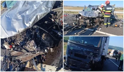 ACCIDENT ÎNFIORĂTOR ACUM! Mașină SPULBERATĂ de TIR – UN MORT și PATRU RĂNIȚI! Imagini de COȘMAR de la fața locului!