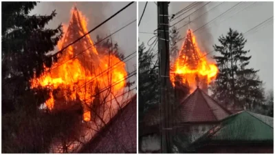 ALERTĂ MAXIMĂ! O BISERICĂ A ARS CA O TORȚĂ! Flăcările au MISTUIT TOTUL, iar pompierii se luptă de 3 ORE cu INCENDIUL!