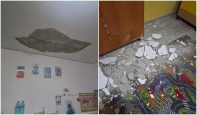 TEROARE la grădiniță în Piatra-Neamț!  Tavanul s-a prăbușit din senin, educatoarele și copiii în stare de șoc!