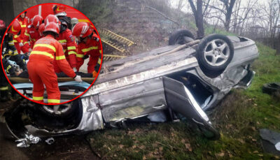 ÎNFIORĂTOR accident! Mașina a zburat zeci de metri de pe pod, șoferul și copilul de 14 ani au ajuns de URGENȚĂ la spital