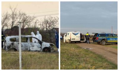 SCENĂ DE GROAZĂ la marginea orașului! Ce au găsit polițiștii în mașina făcută scrum. Medicii nu au putut interveni