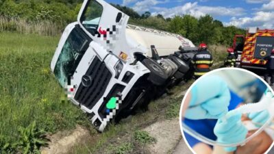 SCENĂ DE COȘMAR pe șosea! Un TIR s-a RĂSTURNAT, șoferul e între VIAȚĂ și MOARTE!