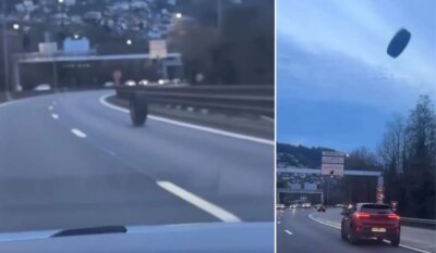 Nu i-a venit să creadă ce vede pe șosea! O roată de 100 kg a zburat dintr-un camion. Ce a urmat e de necrezut