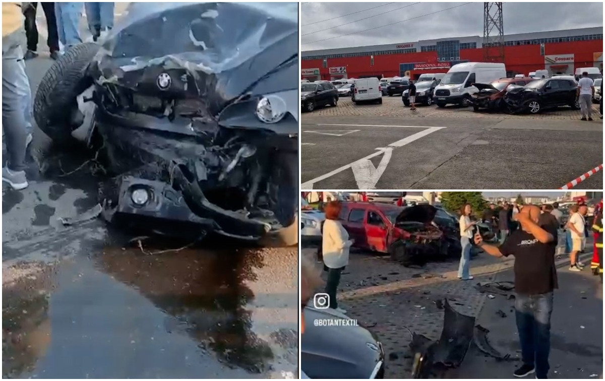 Deznodământ ireal în Dobroești! O femeie cu BMW X5 a făcut praf 12 mașini dintr-o lovitură. Ce au găsit polițiștii la fața locului!