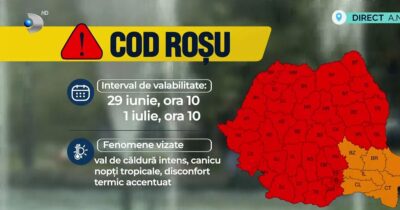 Se schimbă totul în România! Cod roșu de caniculă și vijelii devastatoare. Ce ne așteaptă în următoarele ore