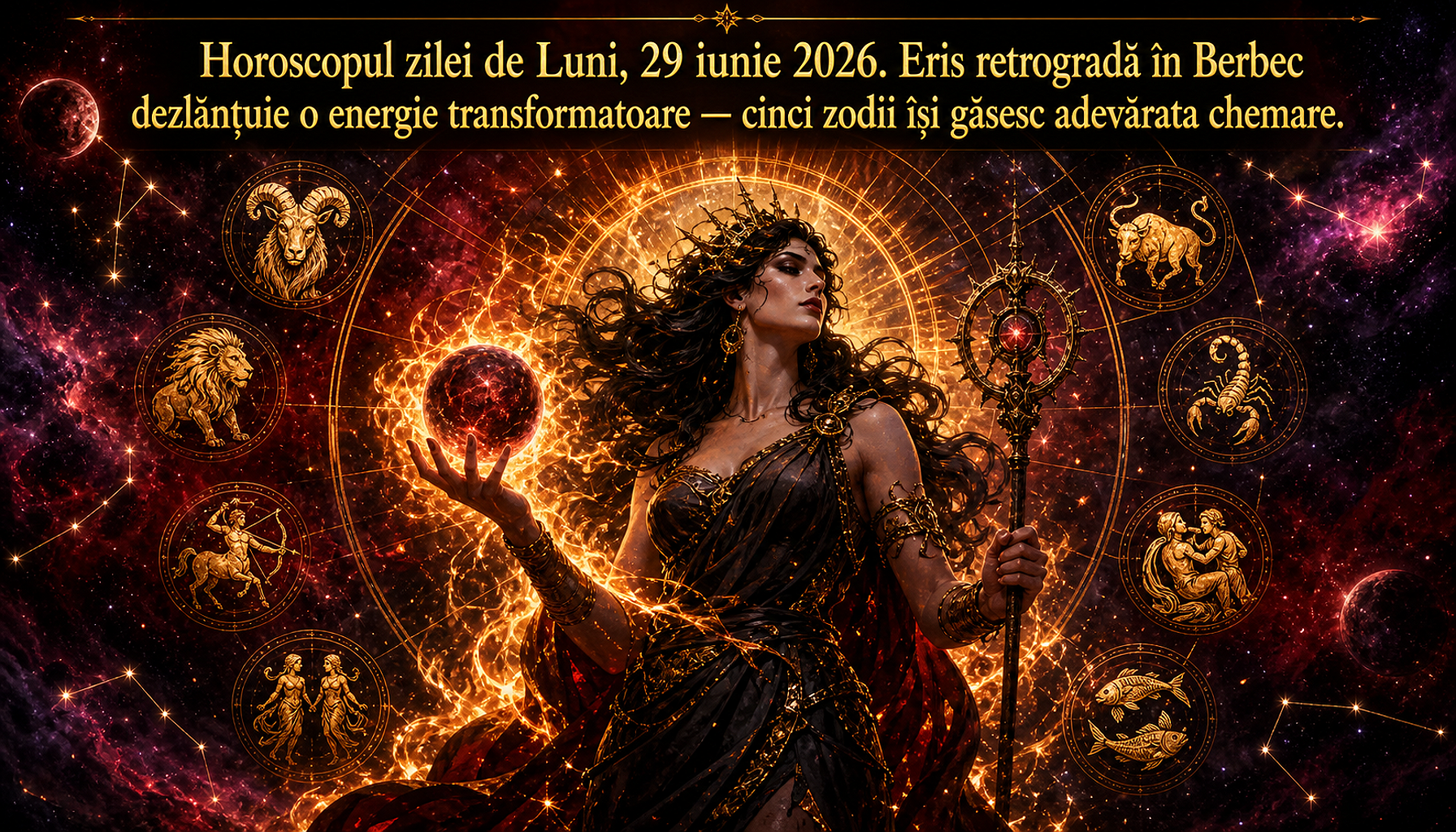 Horoscopul zilei de Luni, 29 iunie 2026. Eris retrogradă în Berbec dezlănțuie o energie transformatoare — cinci zodii își găsesc adevărata chemare și atrag succesul mult așteptat