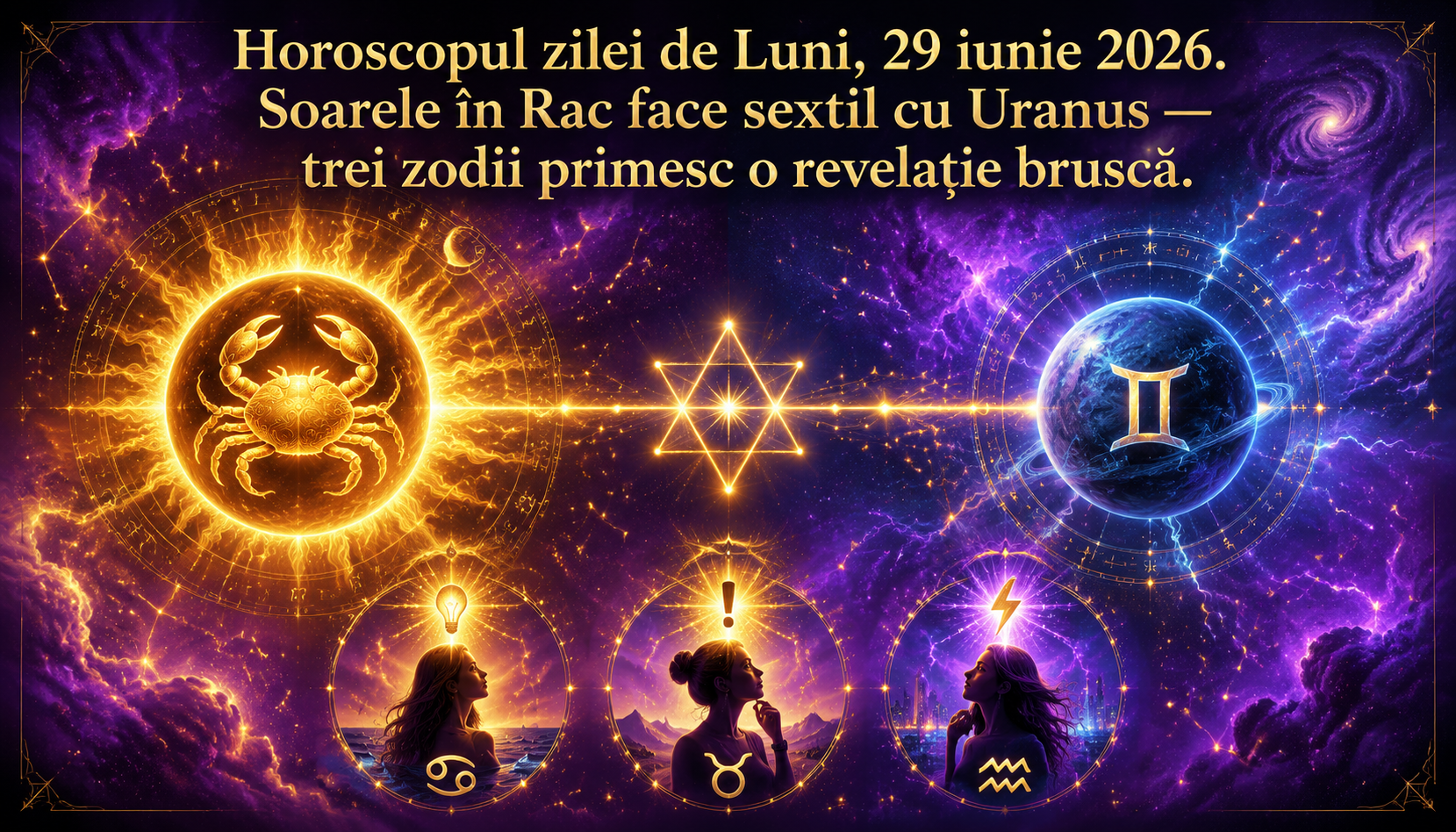 Horoscopul zilei de Luni, 29 iunie 2026. Soarele în Rac face sextil cu Uranus — trei zodii primesc o revelație bruscă care le eliberează inima