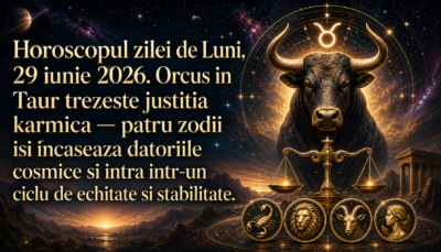 Horoscopul zilei de Luni, 29 iunie 2026. Orcus in Taur trezeste justitia karmica — patru zodii isi incaseaza datoriile cosmice si intra intr-un ciclu de echitate si stabilitate