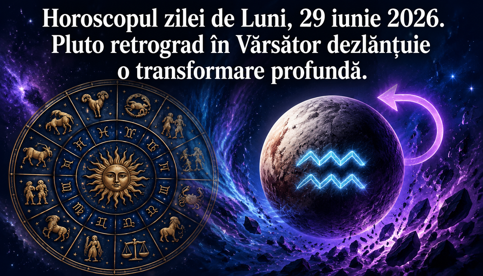 Horoscopul zilei de Luni, 29 iunie 2026. Pluto retrograd în Vărsător dezlănțuie o transformare profundă — cinci zodii sparg bariere vechi și intră într-o eră de autenticitate radicală
